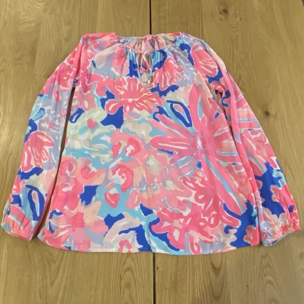 Lilly Pulitzer Willa 100% Rayon Tunic Blouse‎ Tippy Top Size XS *